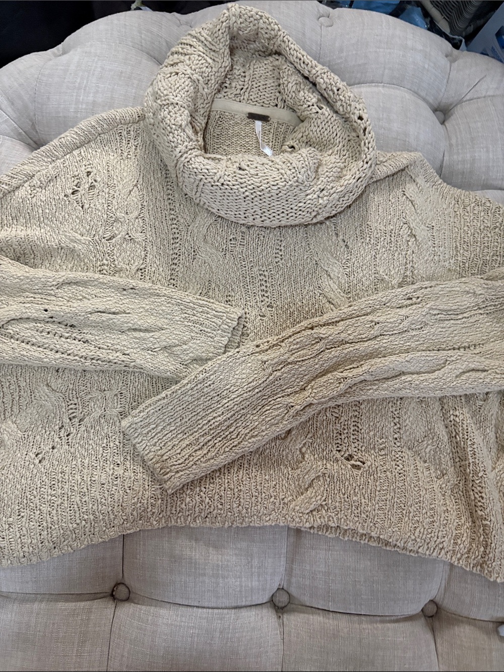 Free People Chunky Cable Cowl Sweater - Beige
